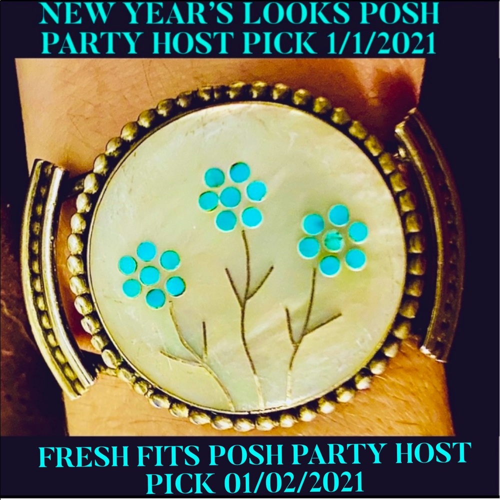 2XHP💕Vintage Zuni MOP Turquoise Sterling Bracelet